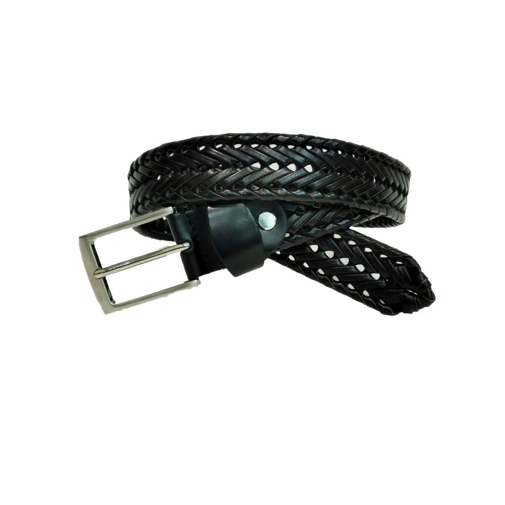 BLACK LEATHER KNITTED BELT