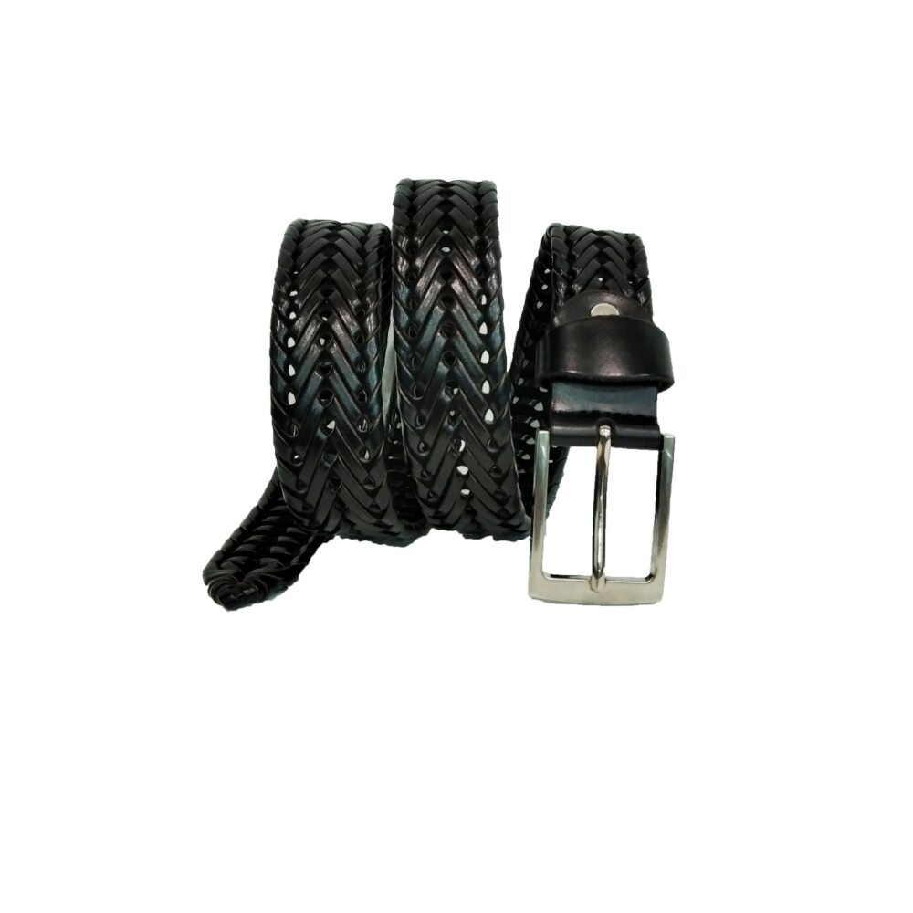 BLACK LEATHER KNITTED BELT